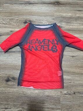 Heavenly Angels Red Mesh Graphic Top
